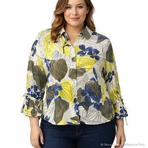 Zara Floral Print Cotton Top Boxy Fit 3/4 Sleeve Women’s L